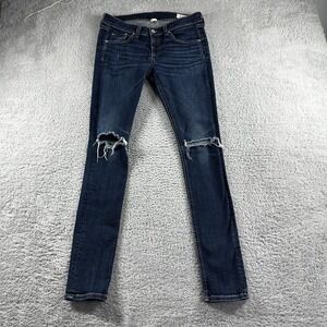 Rag & Bone Jeans Womens 26 Slim Skinny Factory Distress Blue Knee Rips Whiskers‎